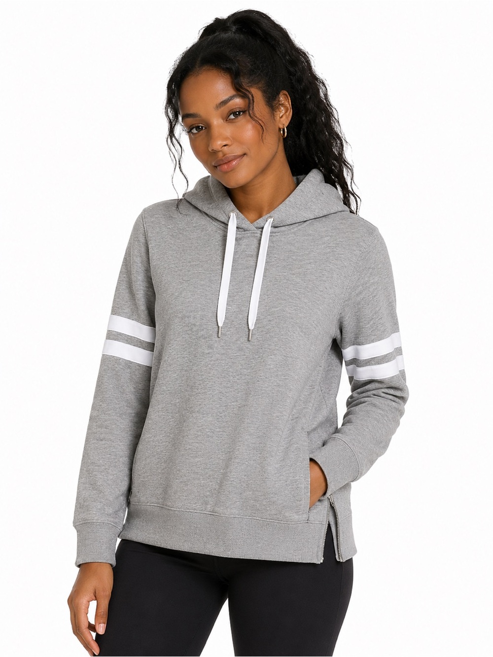 Atmosphere gray long sleeve hoodie sweatshirt‎ with bottom side zippers, Size 10